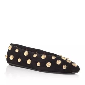 Jeffrey Campbell Fathom Gold Stud Embellished Black Suede Ballet Flats, 10